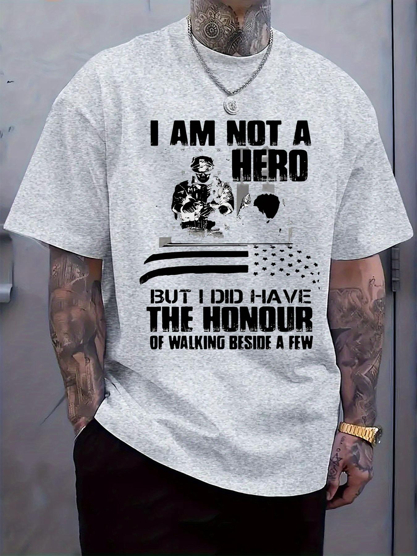 Casual Crew Neck T-shirt with Military Self-Portrait Theme Print XL