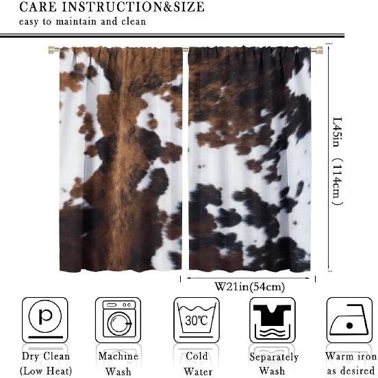 Cow Print Blackout Curtain,Brown White Cowhide Animal Fur Western Rustic Farmhouse Style Window Treatments Rod Pocket Curtain for Bedroom Living Room