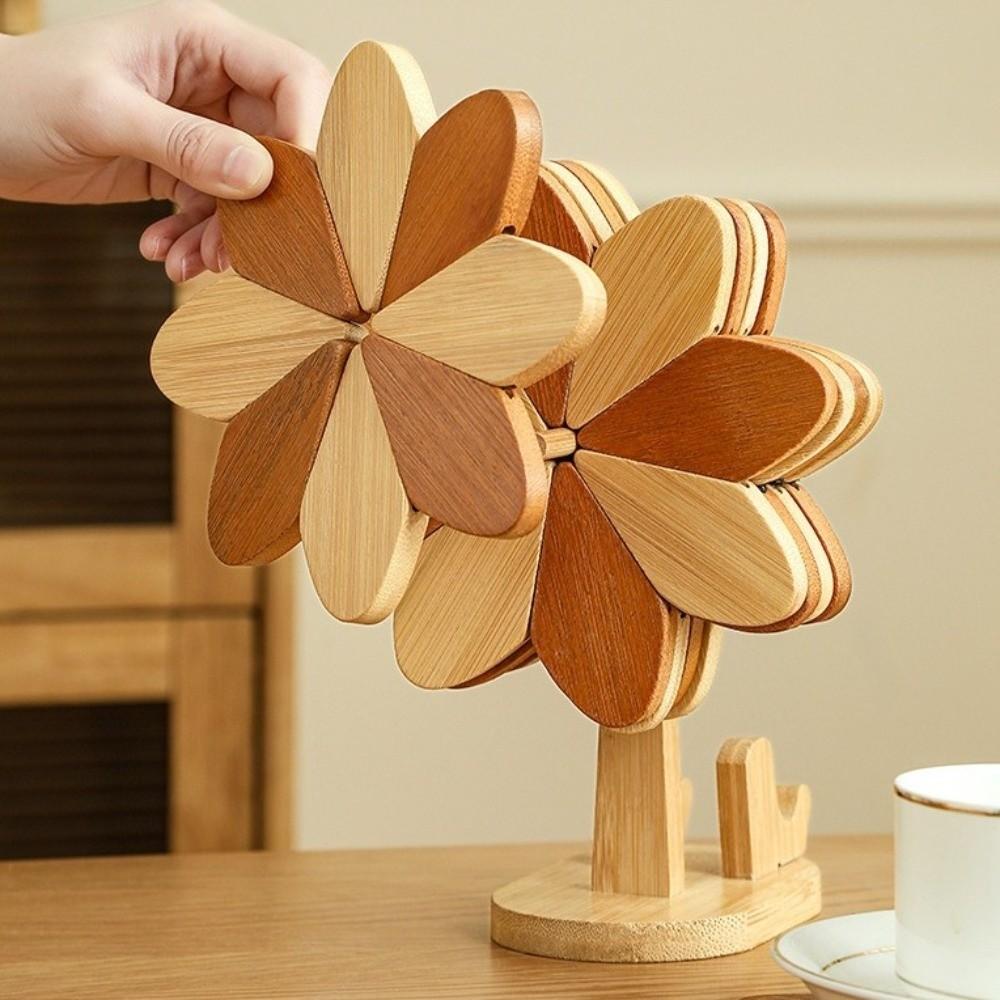 Thicken Wood Trivets Two-Tone Color Pot Holders Cup Mat Heat Resistant Mat Dining Table
