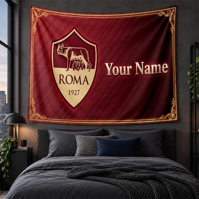 Arazzo Personalizzato da Appendere alla Parete Tessuto Artistico Sfondo con Motivo AS Roma FC