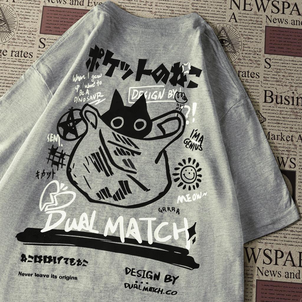 Men Women Cartoon T-Shirts 2024 Summer Harajuku Kawaii Cat Printed Short Sleeved Tees Couple Streetwear Loose Clothes Y2K Tops