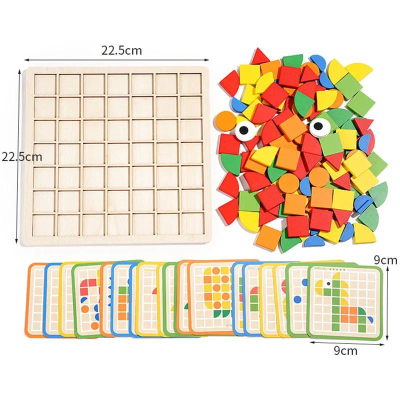 

Wooden Mosaic Puzzle Toy Montessori Kids Wooden 3D Geometric Shape Jigsaw Puzzle Board Set Baby Early Education Toy for Children