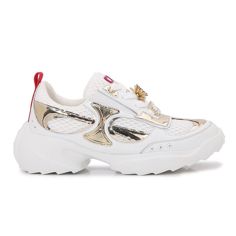 

Fashion Summer mesh sneakers women s flat platform shoes crystal buckle lace-up genuine leather luxury designer shoes 2025 40 золотой