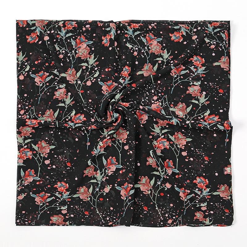 115Cm Square Scarf Chiffon Hijab Floral Printing Sun Protection Shawl Print Muslim Fashion Muslim Woman Turban Hijabs Bandana