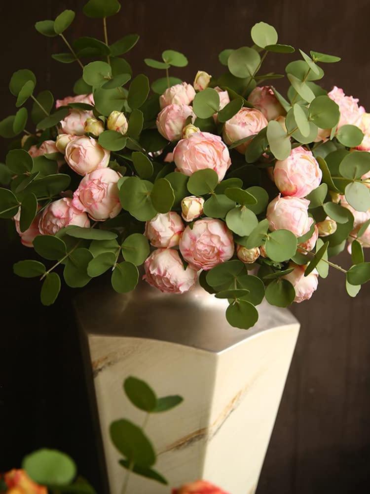 2 ramos de peonías vintage con flores de seda de tallo largo para decoración de bodas, ramo de novia, flores artesanales, arreglo floral