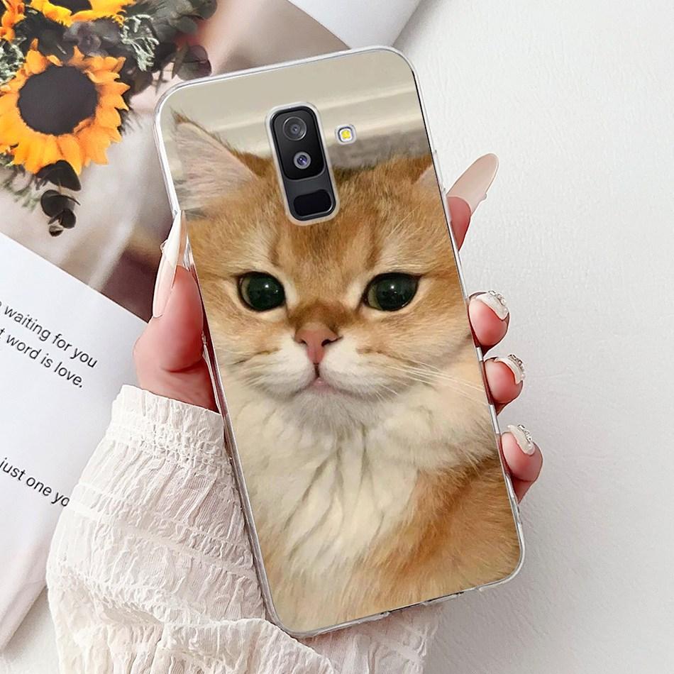 For Samsung Galaxy A6 Plus 2018 Phone Case On Samsung A6+ (2018) A6 A600F A605G Elegant Floral Cat Soft Silicone Clear TPU Cases