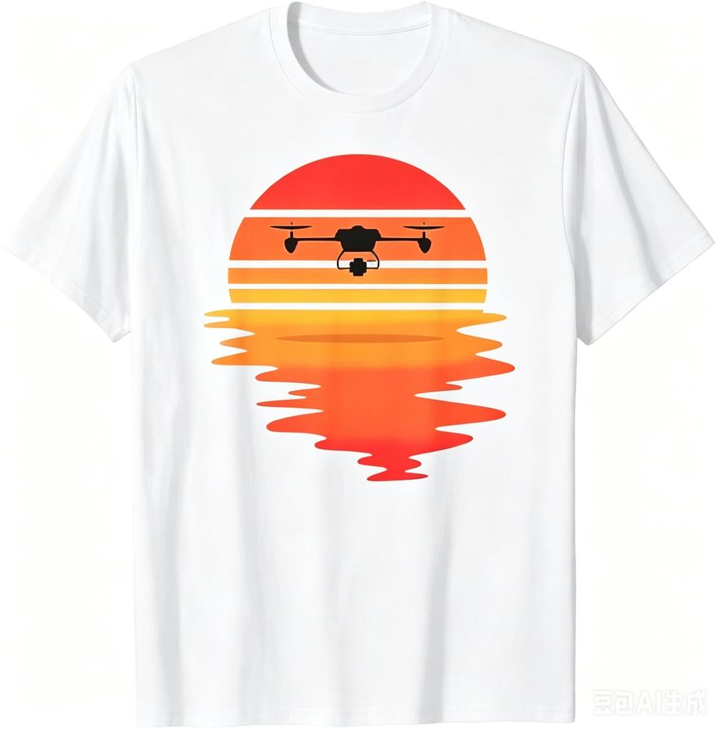 New Limited Retro Drone Pilot Vintage Sunset Aviator Flying Quadcopter Tshirt