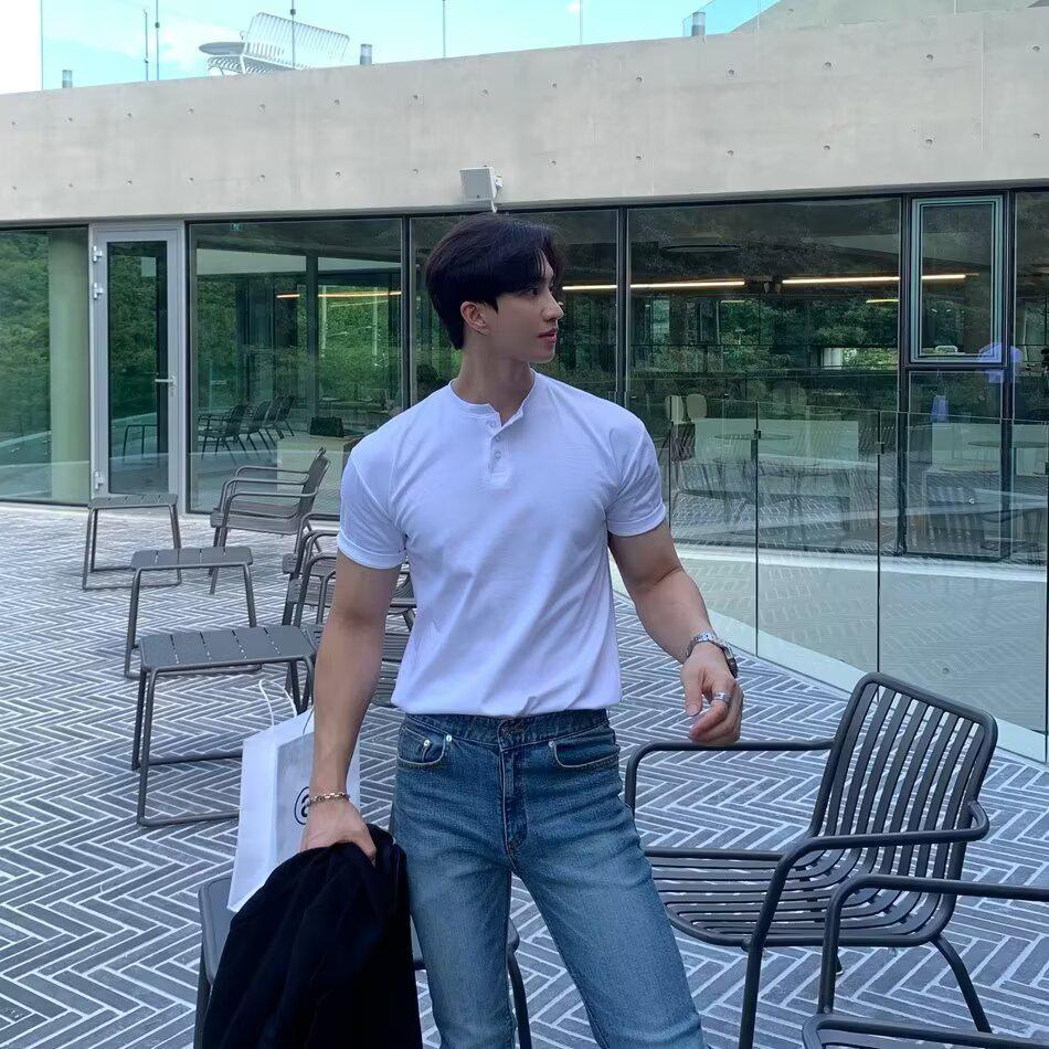 

Men s Trendy 2024 Korean Slim Fit Short-Sleeve Solid Polo Shirt L белый