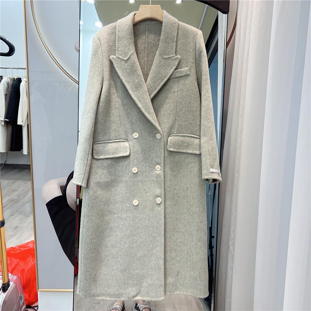 2024 Autumn/Winter Korean High-End Double-Sided Cashmere Suit Coat for Women - Thickened Grey Woolen Coat
