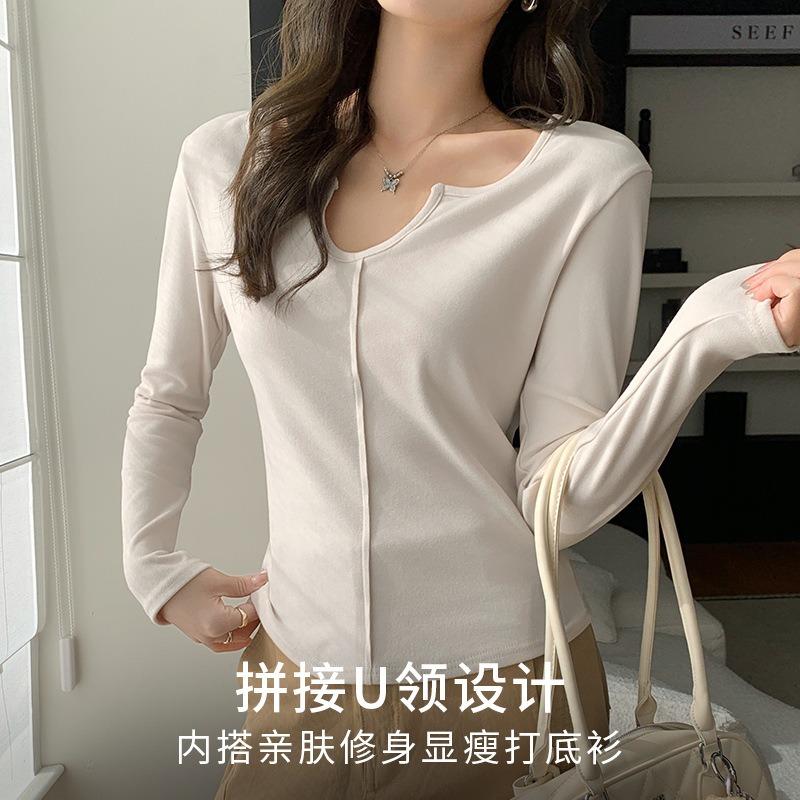 2 Splicing Bottoming Shirt Women's Autumn and Winter New Simple Inner Slim-fitting Temperament Shirt Long-sleeved Top