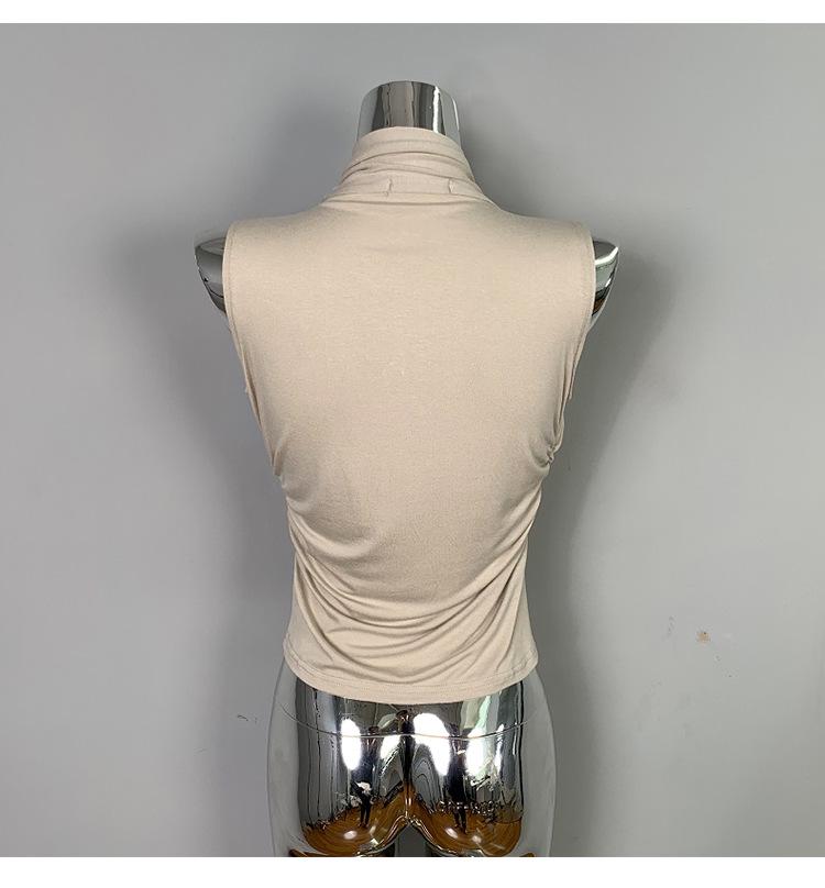 Korean Dongdaemun Pleated Sleeveless Slim-Fit Sash Top for Women