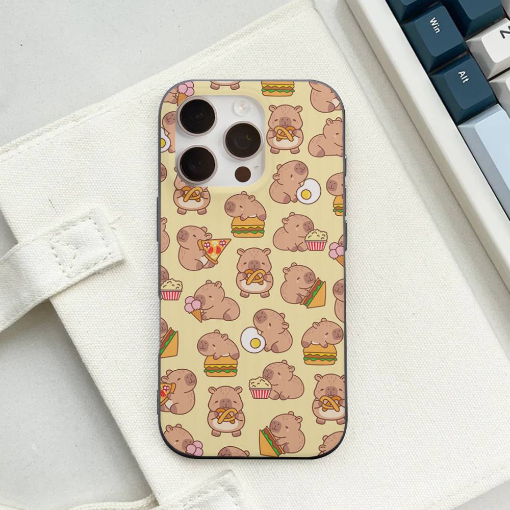 Cute Cartoon Capybara For iPhone 15 16 17 14 13 12 11 Pro Max 16E 16 Plus 17 Air Corrugated Shockproof Phone Cover