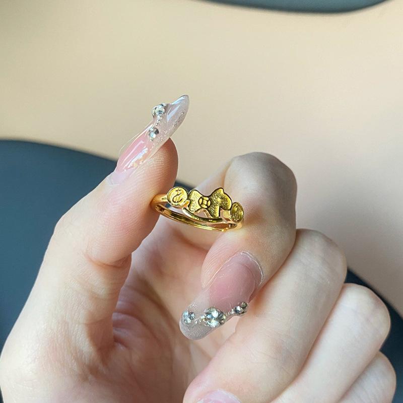 Ancient Sand Gold Horse Coin Ring: Elegant Women s Jewelry, Sweet & Versatile