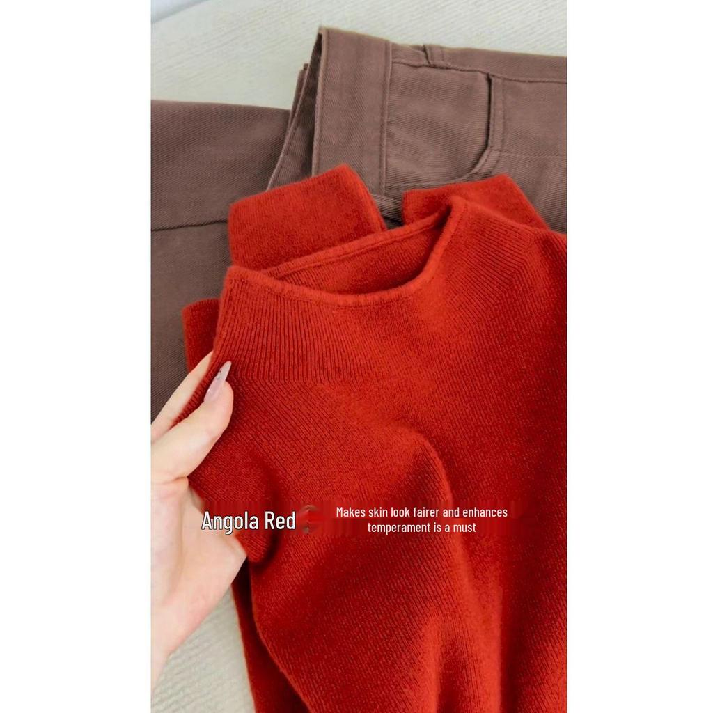 Korean Style Retro Angora Red Turtleneck Knit Top - Women's Autumn/Winter Slimming Sweater, 2026 Collection