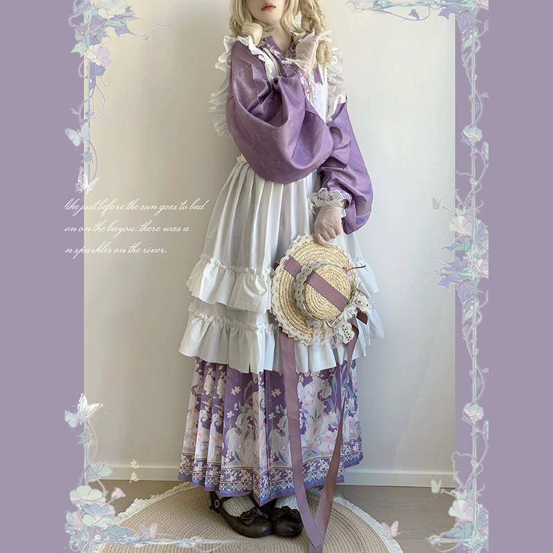 

Костюм из трех предметов в китайском стиле династии Мин, юбка с лошадиным лицом в смешанном стиле Лолита для женщин XL фиолетовый