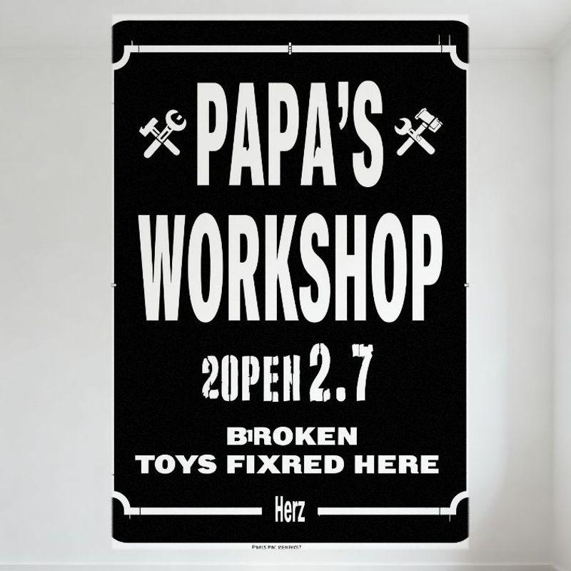 

Vintage Papa s Workshop Metal Tin Sign with Wrench & Axe Icons, OPEN 2.7 & BROKEN TOYS FIXED HERE Text, Home/Bar Man Cave De 20x30cm（7.8x11.8inch）