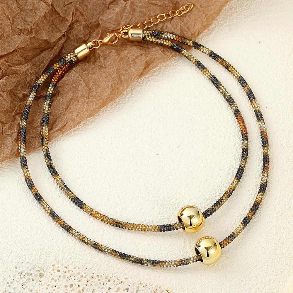 Rhinestone Love Irregular Multi-Layer Collarbone Chain Bracelet, Leopard Print High-End Metal Style Fashion Jewelry Women