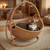 Hamaca para Gatos con Soporte Camas Colgantes de Interior para Gatos y Mascotas Pequeñas Capacidad de Peso 6.61 Libras (3 kilogramos) Diseño de ratán