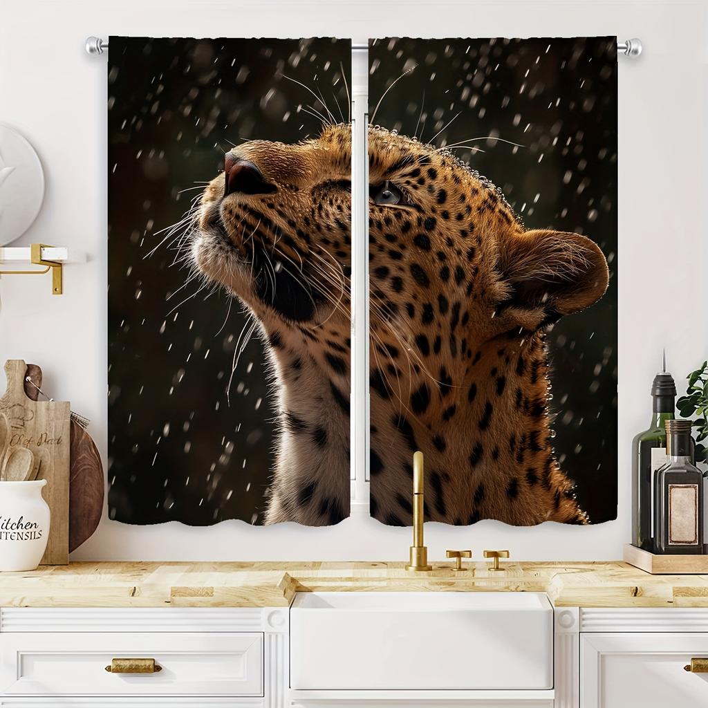 2pcs Leopard Lion Deer Pattern Curtains Decorative Window Drapes Window Treatments For Bedroom Living Room Home Decor Window