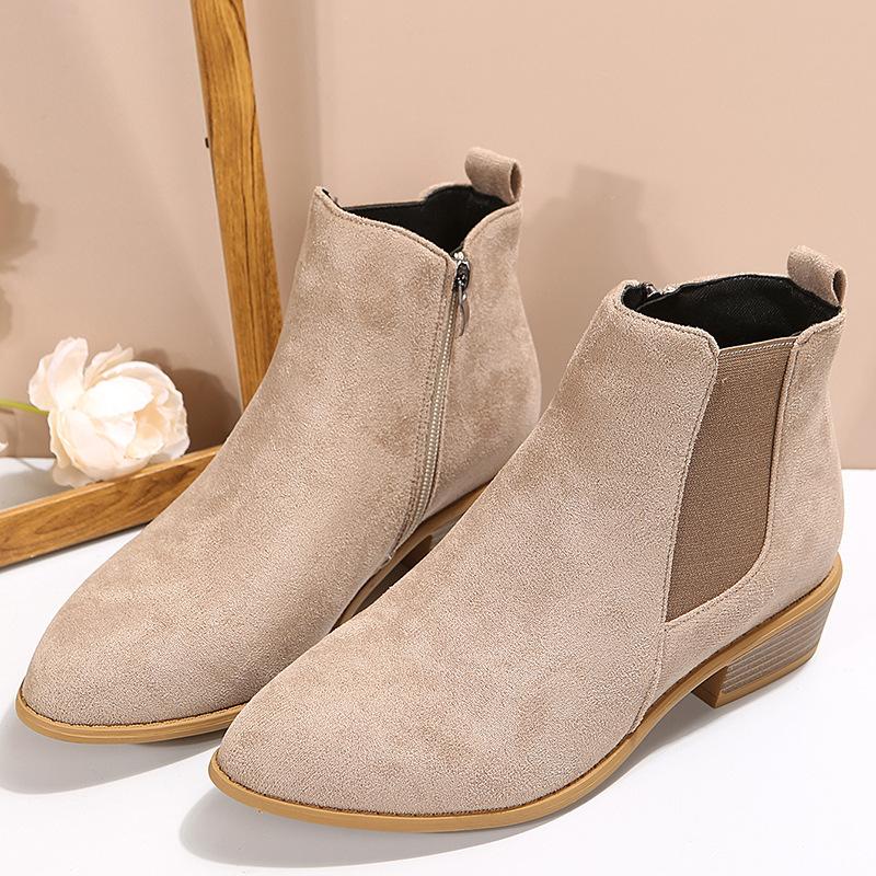 Independent Station Wish Foreign Trade Women's Shoes New Square Heel Large Size Women's Boots Suede Fashion Boots European and American Side Zipper
