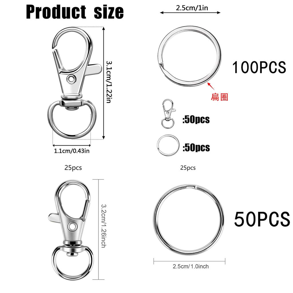 50/100/150PCS Keychain Hooks with Key Rings,.Metal Swivel Lobster Claw Clasps, for Keychain Clip Lanyard, Jewelry Making, Crafts