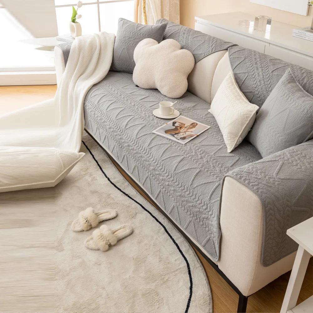 Four Season Universal Solid Color Sofa Mat Simple Quilted Comfortable Breathable Sofa Napkins Non Slip Dustproof Sofa Covers