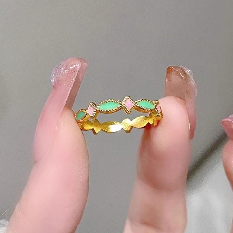 

Classic Pink and Green Enamel Female Ring Brushed Crystal chalcedony Gourd rings for women Exquisite Fashion fine Jewelry Gift resizable