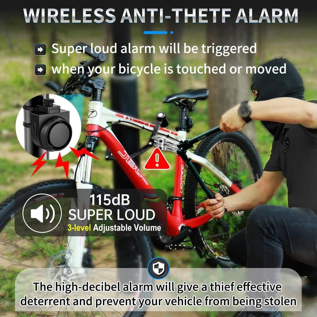 Wireless Remote Bike Alarm: 115DB Super Loud Bicycle Vibration Motion Sensor Siren Anti Theft Security System Motorcycle Alarm Waterproof USB-C