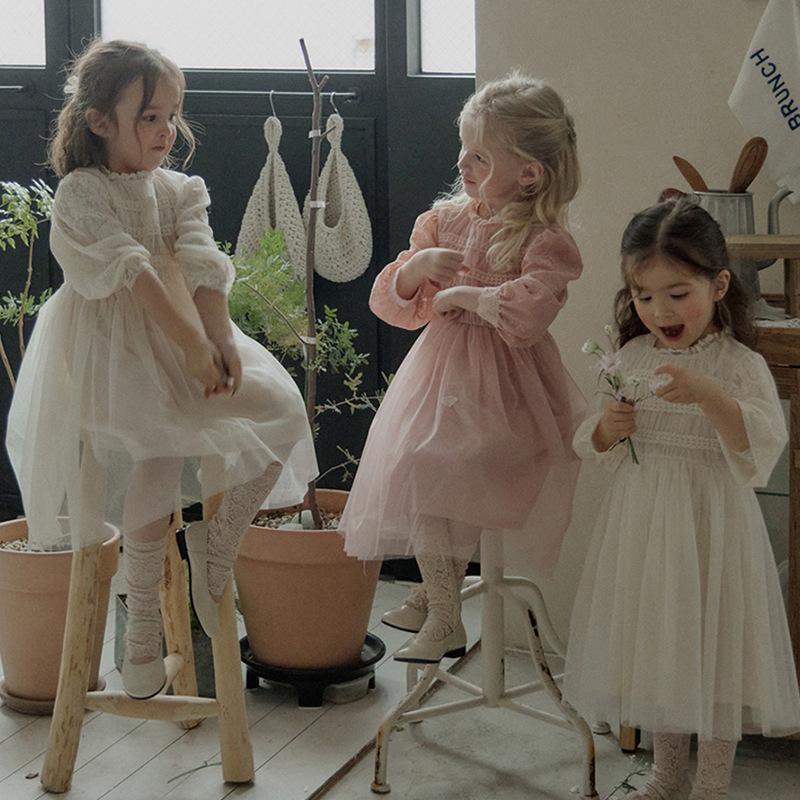 

Детское однотонное кружевное платье Dream Princess Wind с длинными рукавами 90cm