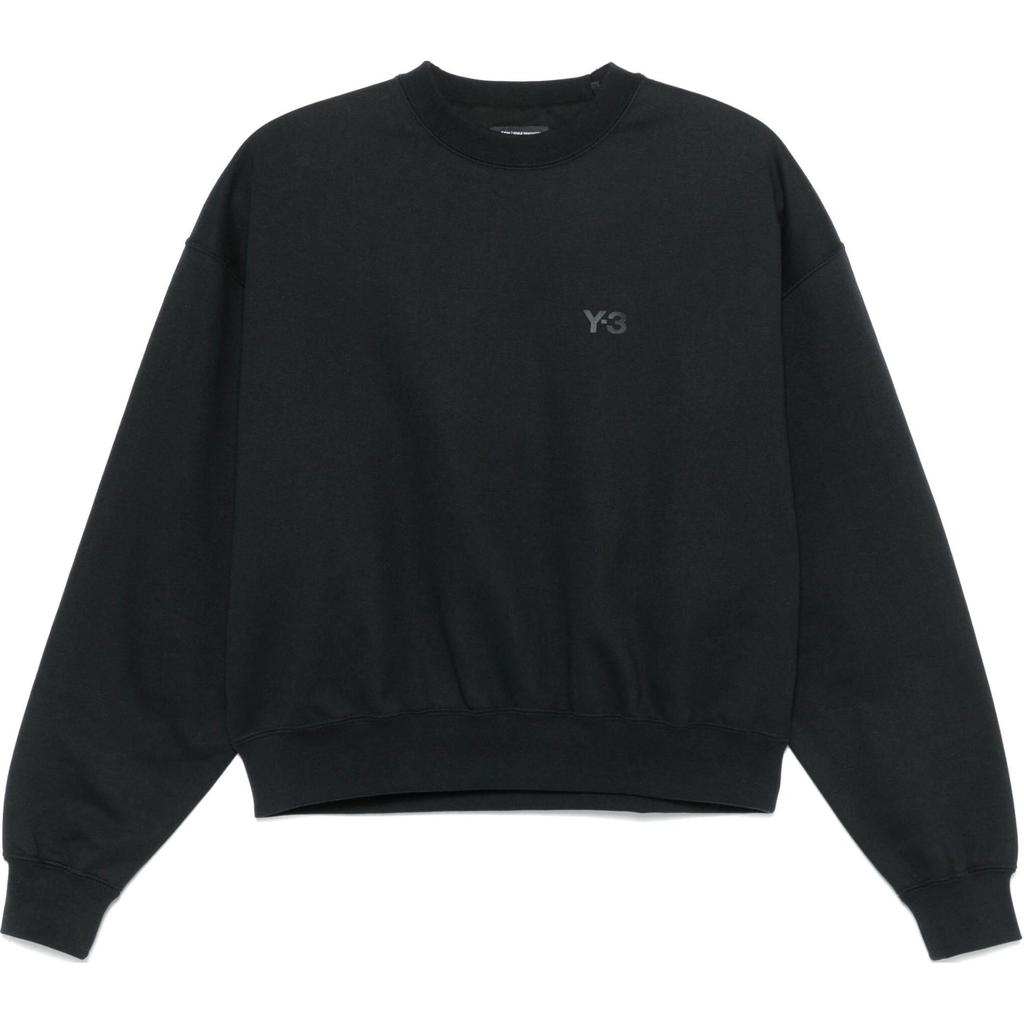 Y-3 Solid Color Letter Logo Printed Ribbed Crew Neck Straight Long Sleeve Sweatshirt Women Sweatshirt Black JD9789