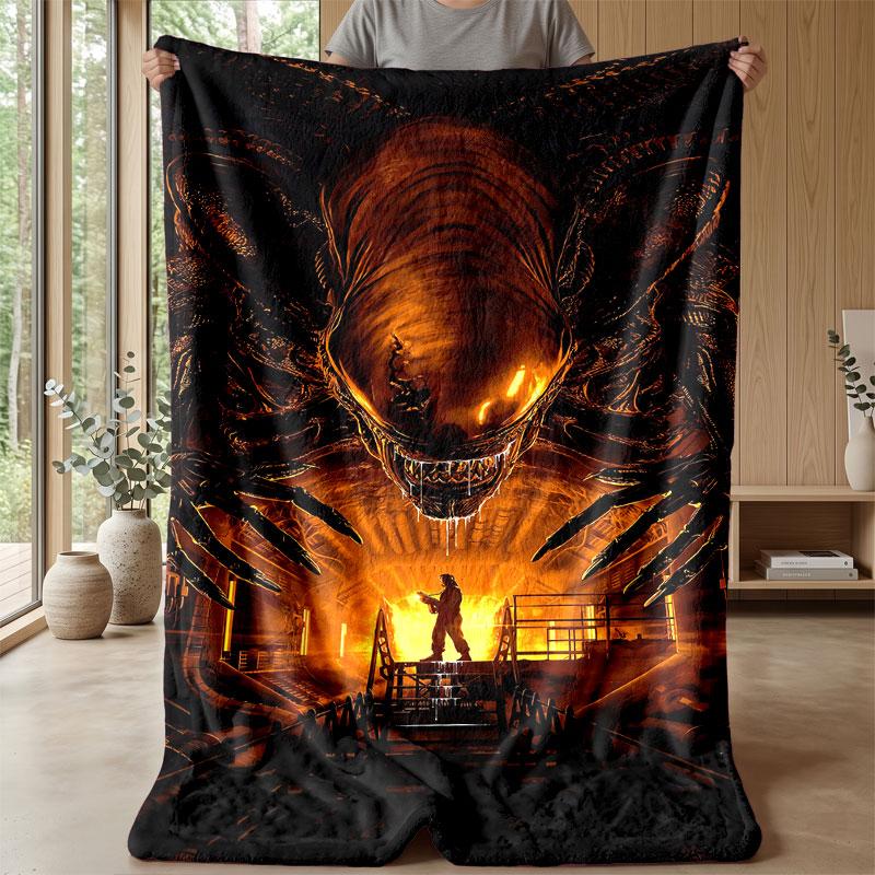Soft Flannel Blanket Lightweight Cozy Bedroom Living Room CoverAlien Xenomorph