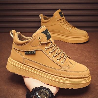 Herren High-Top Sneaker Mode Leder Casual Stiefel Klassische Schnür-Ankle Boots für Herren Rutschfeste Plateaustiefel Botas Masculinas