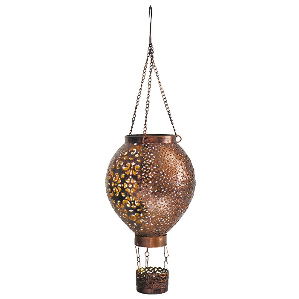 Solar Decorative Night Light 600mAh Metal Glowing Hollow Lantern Iron Retro Hot Air Balloon Light for Indoor Outdoor Garden Yard