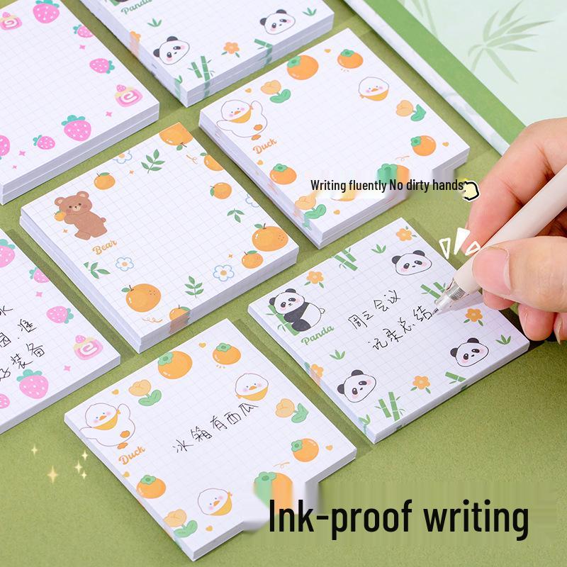 Cartoon Animal Fruit Sticky Notes, 50 Sheets, Thick Ink-Resistant, High-Value Student Memo Pad 7×7 cm
