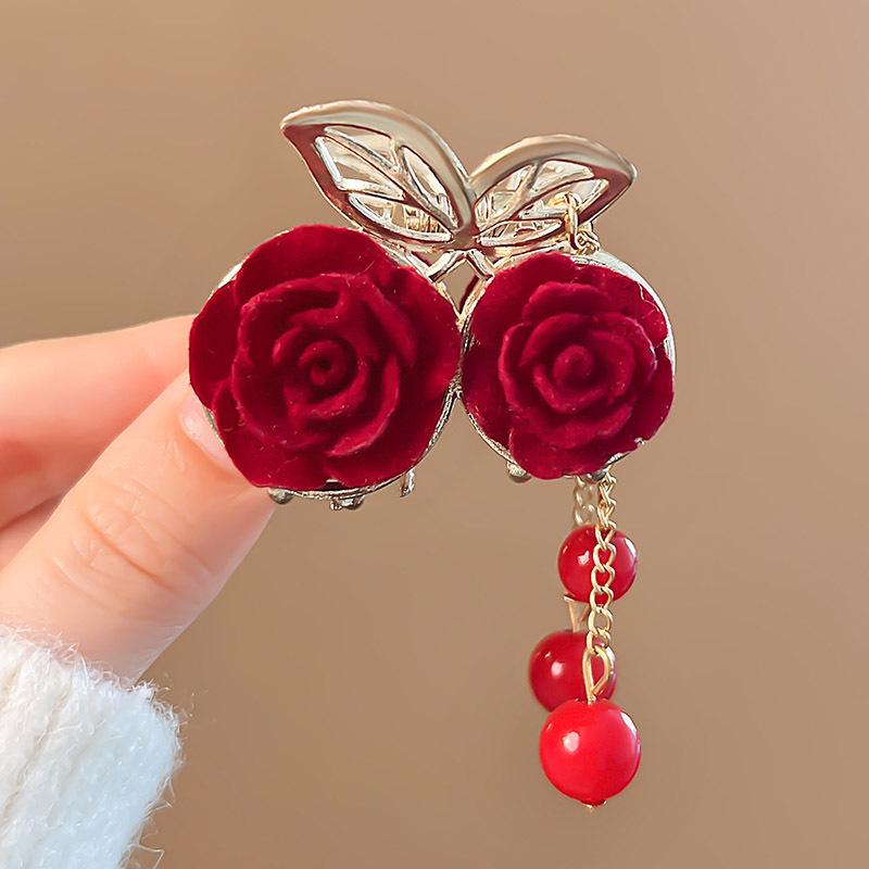 

2025 New Style Red Rose Shark Hair Clip for Women - Medium Size Hairpin Accessory