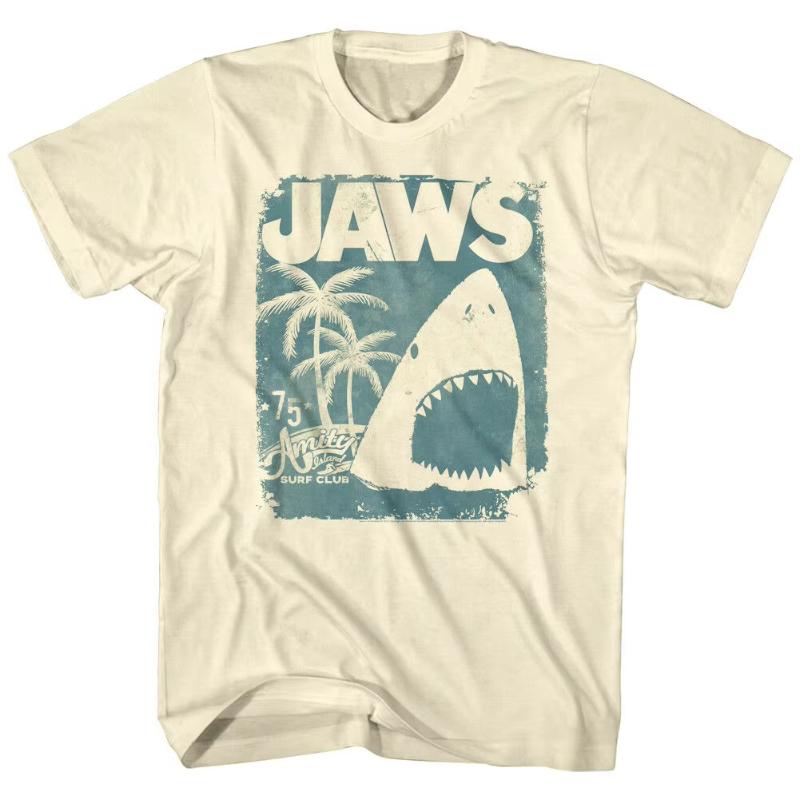 The 2025 Summer and Autumn New Great White Shark Retro Printed T-shirt Is a Loose and Trendy Short-sleeved Cotton Couple's Top