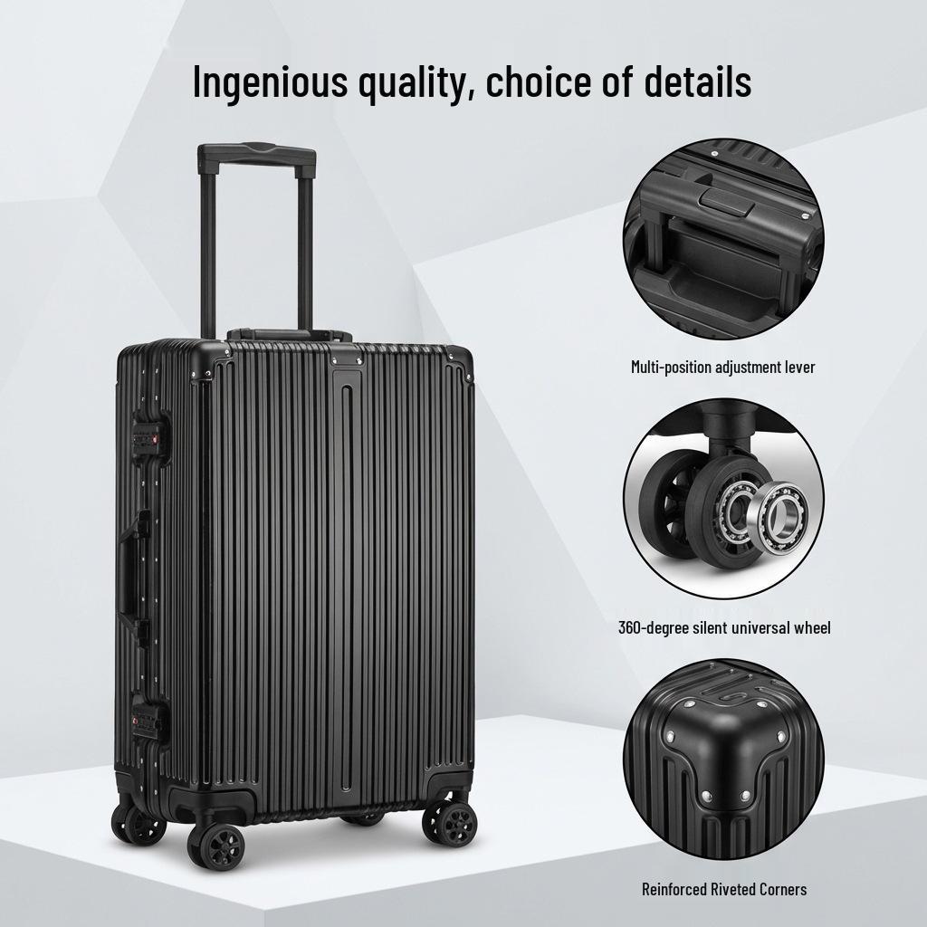 Aluminum Frame PC Luggage with Password Lock, Waterproof, Universal Wheels, Carry-on Suitcase 24-inch