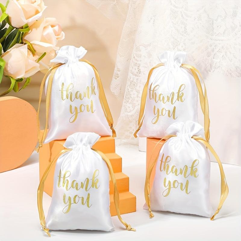 10pcs, Satin Thank You Gift Bags with Drawstring - Perfect for Weddings, Bridal Showers, Youngsters & Birthday Parties, 13x18 Cm