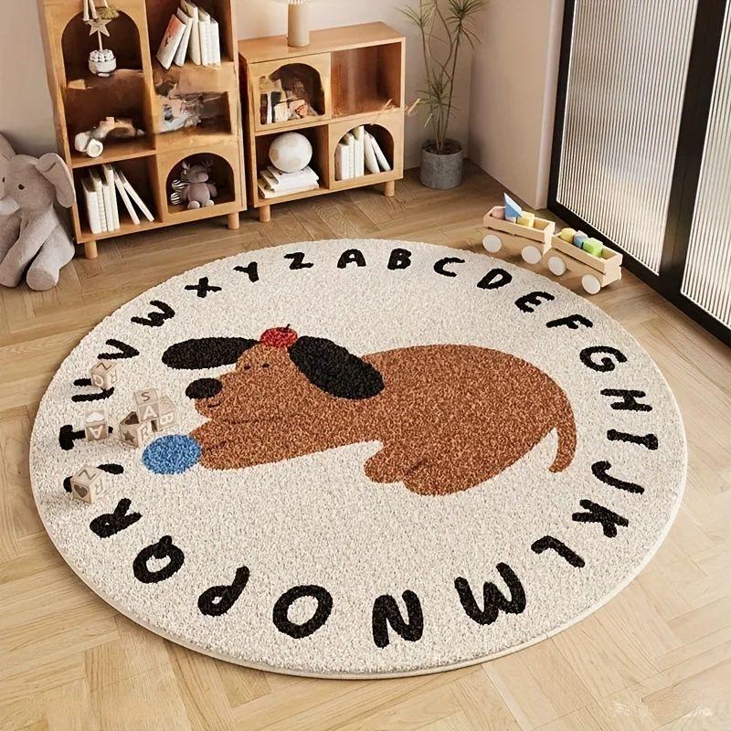 Blue White Cute Apple Pattern Round Rug Kawaii Fruit Soft Floor Padding Kids Bedroom Space Decor Accent Stylish Durable