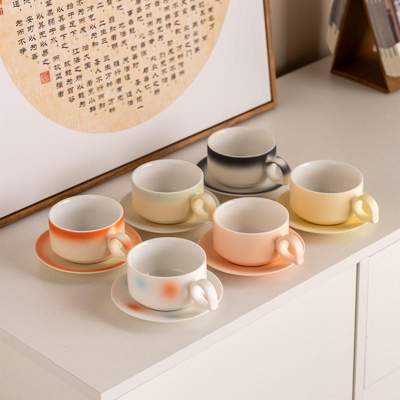 Coffee Cup Gift Box Set Retro Cup Latte Cup Modern Milk Tea Cup Light Luxury Ceramic Cup Saucer Business Gift
