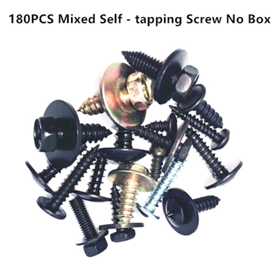 180PCS Car Leaf Board Fender Bumper Self - Tapping Screw Fast Wire Screw Metal Carbon Steel Fastener Clip With Box For All Auto