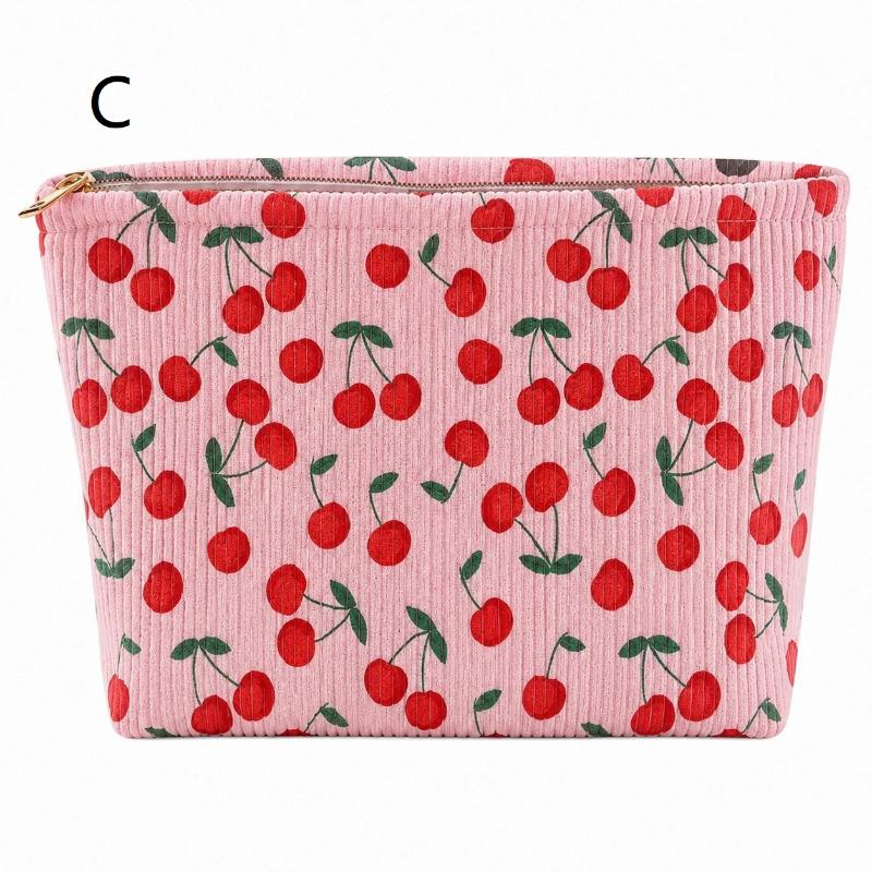 Women's Practical Corduroy Cosmetic Bag Hand Painted Letter Color Heart Print Zipper Pouch for Bridesmaid Gift