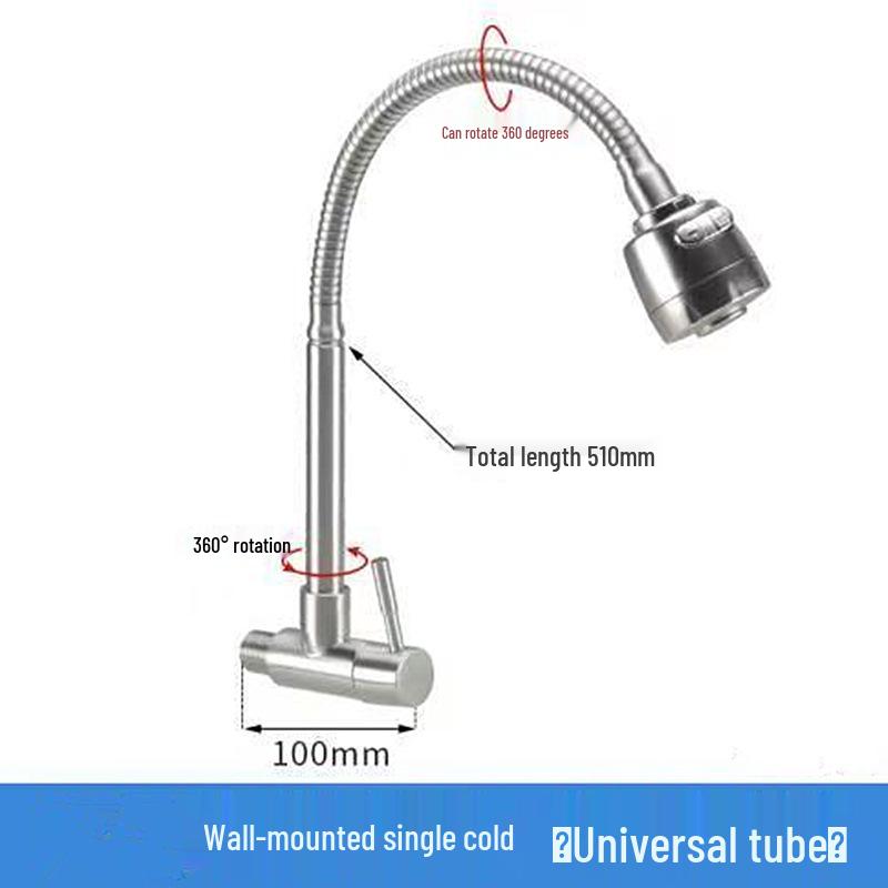 Rubinetto da parete in acciaio inossidabile 304 per cucina e lavabo, solo acqua fredda