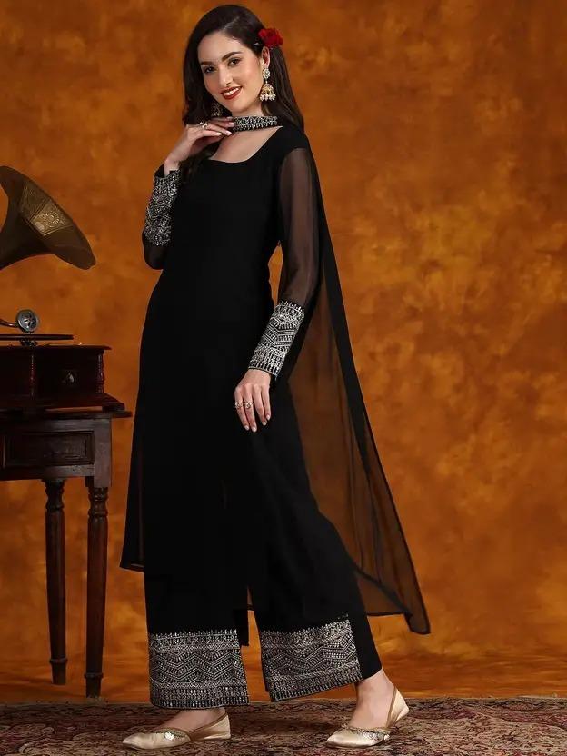 Women Designer Party Wear Georgette Kurta Palazzo Dupatta Set Indian Bollywood Salwar Suit Kurti