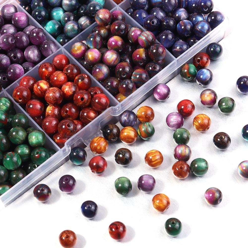 50 Stück 8mm Dunkle Farbe Imitation Katzenauge Harzperlen Glitzer Sternenhimmel Runde Lose Perlen Für Schmuckherstellung DIY Armbänder Halskette