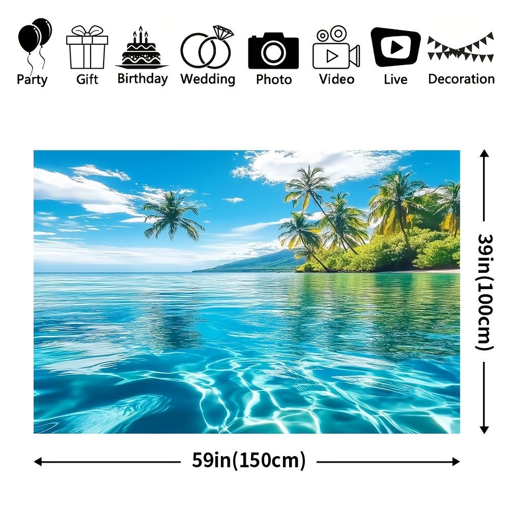 1 Piece of Beach-style Polyester Beach Scene Background Ocean Paradise with Palm Trees and Coconut Trees Party Decoration