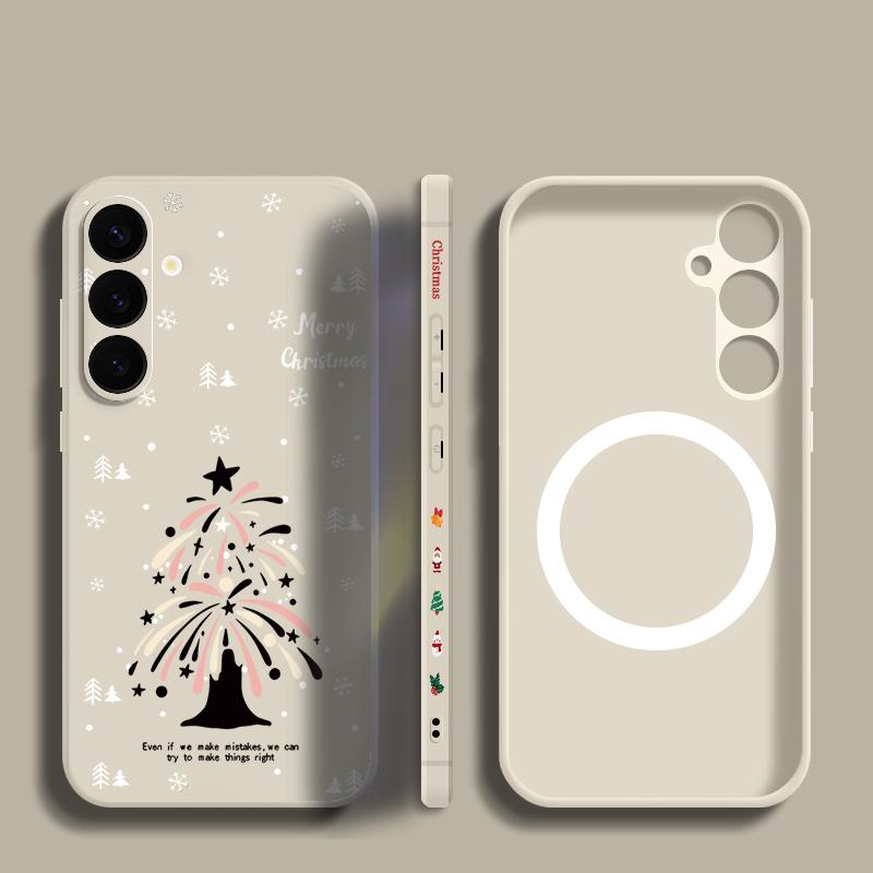 Christmas Tree Magnetic Case For Samsung Galaxy S23 S24 Ultra S22 Plus S21 S23 FE For Magsafe Wireless Charge Lanyard Soft Cover