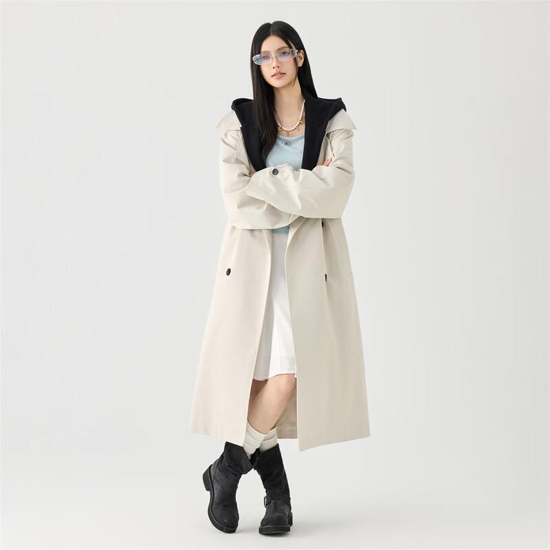 GOLFCROSS Unisex Faux Two-Piece Hooded Long Trench Coat