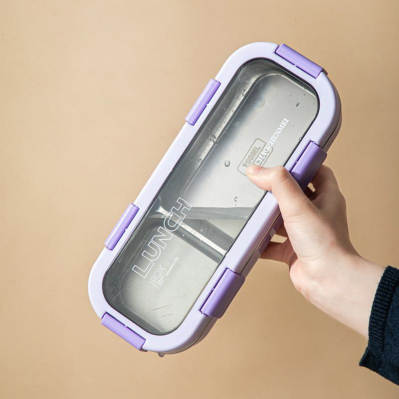 Simple Single-layer Lunch Box Microwave Heating Plastic Sealed Bento Portable Set Cutlery School Office Food Storage Container