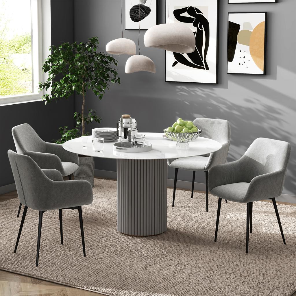 Set of 2 Nordic Dining Chairs Padded with Curved Armrests In Velvet-Effect Fabric, 54x57x80 Cm, Dark Grey